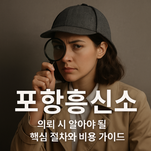 돋보기를 든 여성 탐정이 포항흥신소 안내 썸네일로 등장한 이미지